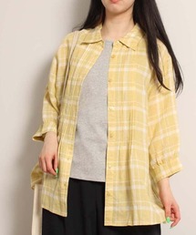 【M~5L 大きいサイズ】ラメチェック ピンタック シャツ チュニック