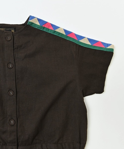 A BOND(アボンド)の「パッチワークライン半袖シャツジャケット(90~150cm)(その他アウター・キッズ・チャコール/オフホワイト・140/130/150/120/110/100)」の5枚目の写真
