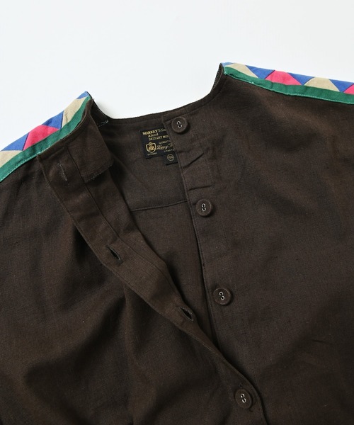 A BOND(アボンド)の「パッチワークライン半袖シャツジャケット(90~150cm)(その他アウター・キッズ・チャコール/オフホワイト・140/130/150/120/110/100)」の6枚目の写真