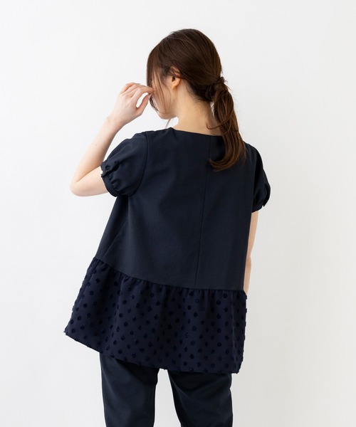 sonoソーノ ドットコンビペプラムブラウス ドッキング ドットネイビーS