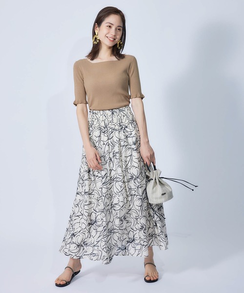 ROPE'（ロペ）の「【DEVEAUX】ペイントフラワーシャーリングフレアスカート（スカート・レディース・ホワイト/ブラウン・38/36）」の10枚目の写真