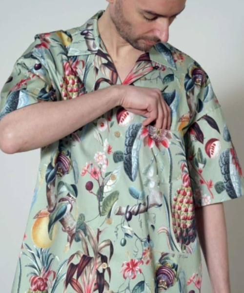 OVER THE TWELVE(オーバーザトゥウェルブ)の「OVER THE TWELVE/オーバーザトゥエルブ/OTT22-01 綿ストレッチ布帛インクジェット"OLD PLANTS"プリントシャツ(シャツ/ブラウス・メンズ・カーキ/アイボリー・X-LARGE/LARGE/MEDIUM)」の3枚目の写真