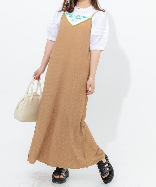 nemne store（ネンネストア）の「フクレジャガード配色キャミワンピース（ワンピース・レディース・ブラック/ベージュ/オフホワイト・フリー）」の3枚目の写真