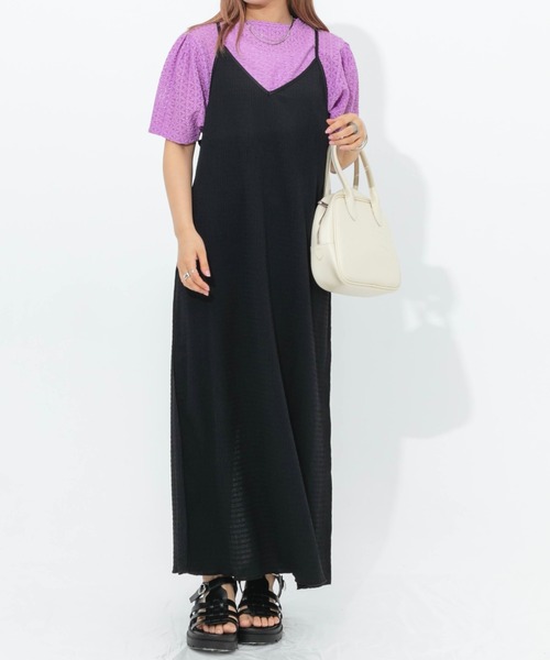 nemne store（ネンネストア）の「フクレジャガード配色キャミワンピース（ワンピース・レディース・ブラック/ベージュ/オフホワイト・フリー）」の2枚目の写真