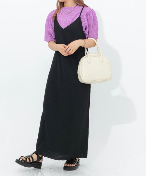 nemne store（ネンネストア）の「フクレジャガード配色キャミワンピース（ワンピース・レディース・ブラック/ベージュ/オフホワイト・フリー）」の11枚目の写真