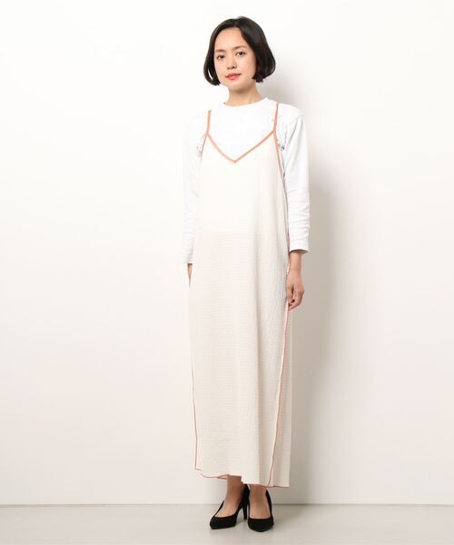 nemne store（ネンネストア）の「フクレジャガード配色キャミワンピース（ワンピース・レディース・ブラック/ベージュ/オフホワイト・フリー）」の6枚目の写真