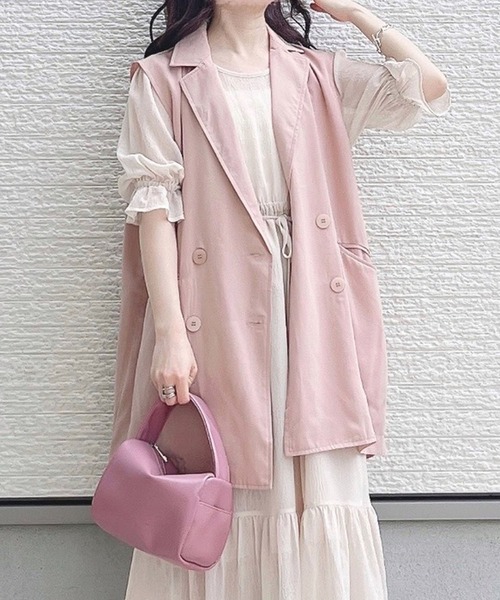 toucher du brise(トゥシェドブリーズ)の「【yuririnコラボ】フレンチスリーブテーラード ベスト(ベスト・レディース・ブラック/ピンク/ベージュ・S/M)」の1枚目の写真