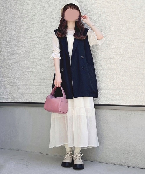 toucher du brise(トゥシェドブリーズ)の「【yuririnコラボ】フレンチスリーブテーラード ベスト(ベスト・レディース・ブラック/ピンク/ベージュ・S/M)」の6枚目の写真