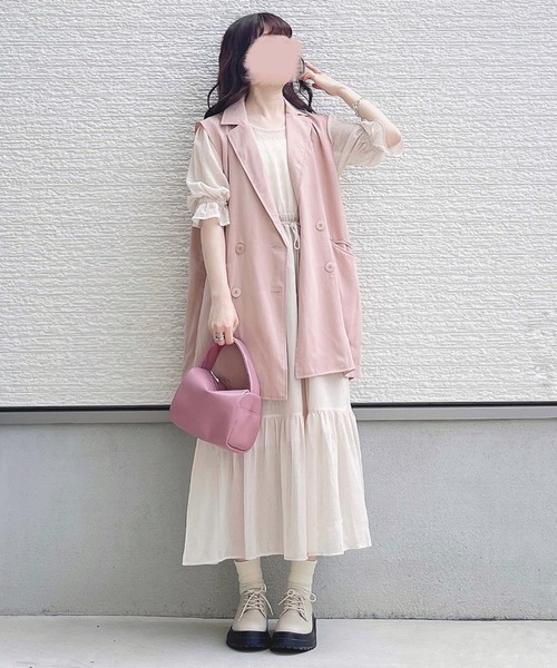 toucher du brise(トゥシェドブリーズ)の「【yuririnコラボ】フレンチスリーブテーラード ベスト(ベスト・レディース・ブラック/ピンク/ベージュ・S/M)」の15枚目の写真