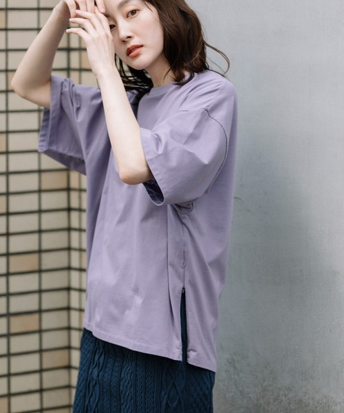 Munich(ミューニック)の「プレミアムコットンジャージサイドジッププルオーバー(Tシャツ/カットソー・レディース・ホワイト/ブラック/パープル/ブラウン・FREE)」の4枚目の写真