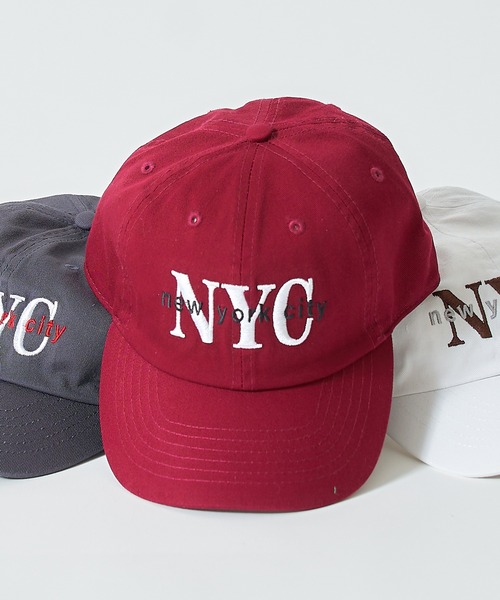 セール】【NEWHATTAN】stonewashed baseball caps NYCロゴ刺繍ベース