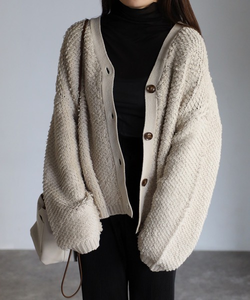 sakishimatokyo(サキシマトーキョー)の「ループ編みカーディガン(カーディガン/ボレロ・レディース・ブラック/オレンジ/アイボリー/モカ・FREE)」の2枚目の写真