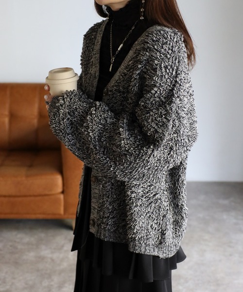 sakishimatokyo(サキシマトーキョー)の「ループ編みカーディガン(カーディガン/ボレロ・レディース・ブラック/オレンジ/アイボリー/モカ・FREE)」の3枚目の写真