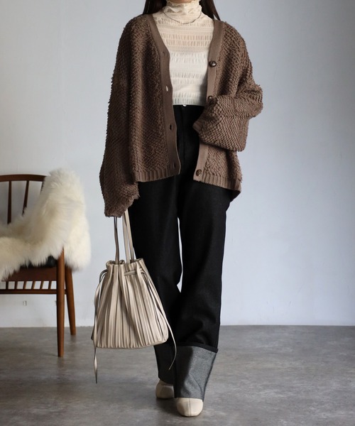 sakishimatokyo(サキシマトーキョー)の「ループ編みカーディガン(カーディガン/ボレロ・レディース・ブラック/オレンジ/アイボリー/モカ・FREE)」の1枚目の写真