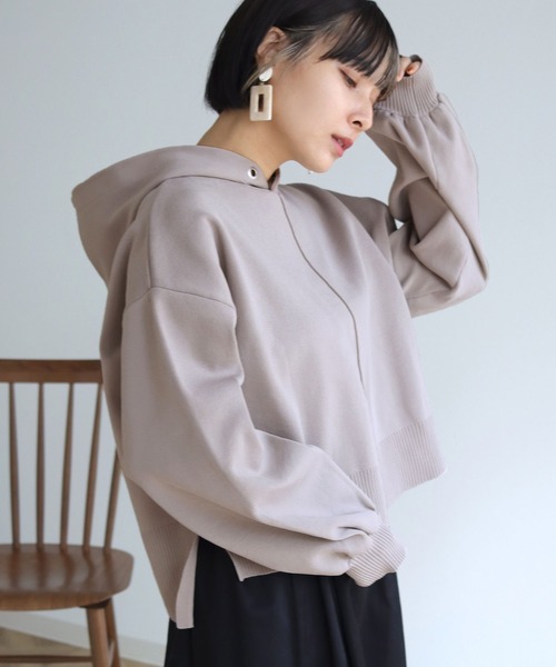 HER CLOSET（ハークローゼット）の「【shemoshelly】【WEB限定】ダンボールニットフーディーパーカー（パーカー・レディース・チャコールグレー/ライトグレー/ライトブルー/ブラック/ダークブラウン/グリーン/グレイッシュベージュ/テラコッタ・M）」の6枚目の写真