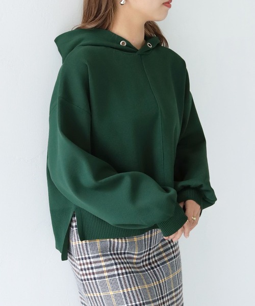 HER CLOSET（ハークローゼット）の「【shemoshelly】【WEB限定】ダンボールニットフーディーパーカー（パーカー・レディース・チャコールグレー/ライトグレー/ライトブルー/ブラック/ダークブラウン/グリーン/グレイッシュベージュ/テラコッタ・M）」の7枚目の写真