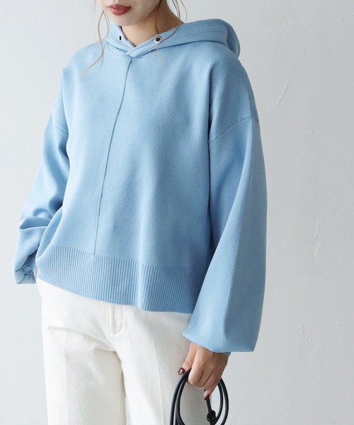 HER CLOSET（ハークローゼット）の「【shemoshelly】【WEB限定】ダンボールニットフーディーパーカー（パーカー・レディース・チャコールグレー/ライトグレー/ライトブルー/ブラック/ダークブラウン/グリーン/グレイッシュベージュ/テラコッタ・M）」の14枚目の写真