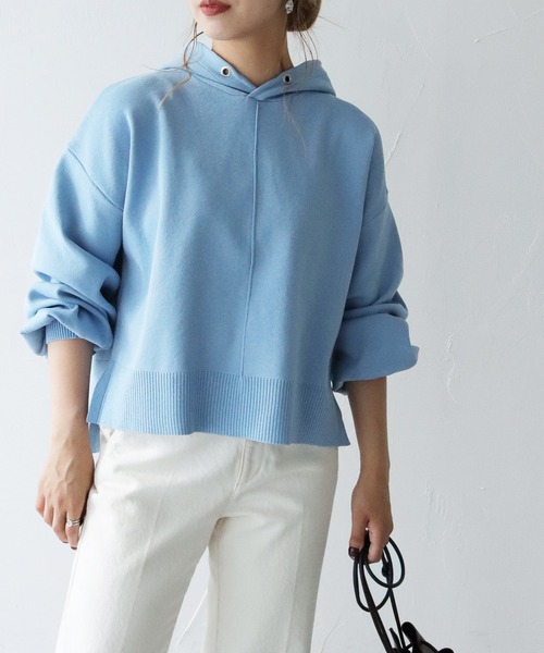 HER CLOSET（ハークローゼット）の「【shemoshelly】【WEB限定】ダンボールニットフーディーパーカー（パーカー・レディース・チャコールグレー/ライトグレー/ライトブルー/ブラック/ダークブラウン/グリーン/グレイッシュベージュ/テラコッタ・M）」の18枚目の写真