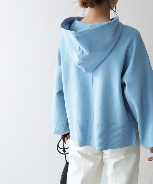 HER CLOSET（ハークローゼット）の「【shemoshelly】【WEB限定】ダンボールニットフーディーパーカー（パーカー・レディース・チャコールグレー/ライトグレー/ライトブルー/ブラック/ダークブラウン/グリーン/グレイッシュベージュ/テラコッタ・M）」の15枚目の写真