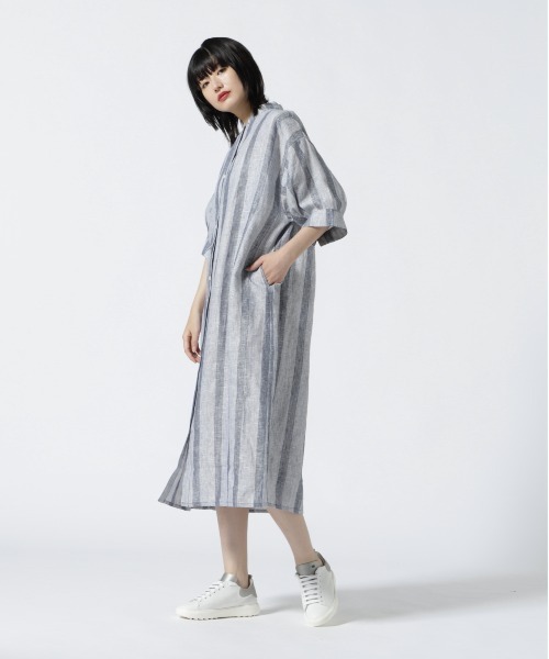 MANASTASH(マナスタッシュ)の「MANASTASH/マナスタッシュ 袖タックシャツワンピース(シャツワンピース・レディース・ネイビー・F)」の3枚目の写真