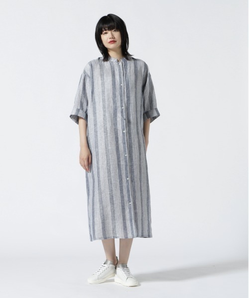 MANASTASH(マナスタッシュ)の「MANASTASH/マナスタッシュ 袖タックシャツワンピース(シャツワンピース・レディース・ネイビー・F)」の4枚目の写真