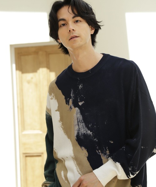 niko and...（ニコアンド）の「ペイント風ニットプルオーバー（ニット/セーター・メンズ・ブラック/オレンジ/ネイビー・MEDIUM/LARGE）」の3枚目の写真