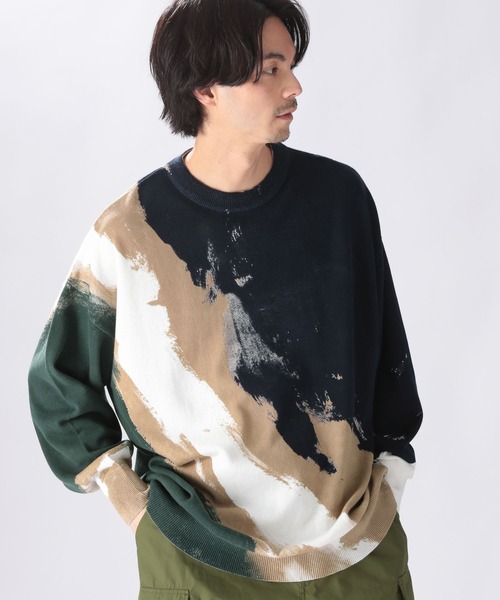 niko and...（ニコアンド）の「ペイント風ニットプルオーバー（ニット/セーター・メンズ・ブラック/オレンジ/ネイビー・MEDIUM/LARGE）」の7枚目の写真