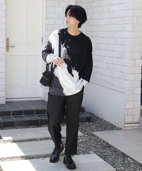 niko and...（ニコアンド）の「ペイント風ニットプルオーバー（ニット/セーター・メンズ・ブラック/オレンジ/ネイビー・MEDIUM/LARGE）」の4枚目の写真