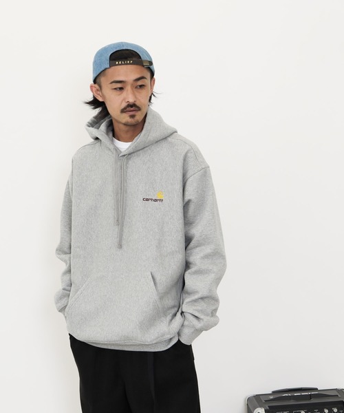 Carhartt WIP（カーハートダブリューアイピー）の「Carhartt WIP / カーハートWIP Hooded American Script Sweat アメリカン スクリプト 裏起毛 スウェット パーカー（パーカー・メンズ・ブラック/杢グレー・MEDIUM/LARGE/X-LARGE）」の10枚目の写真