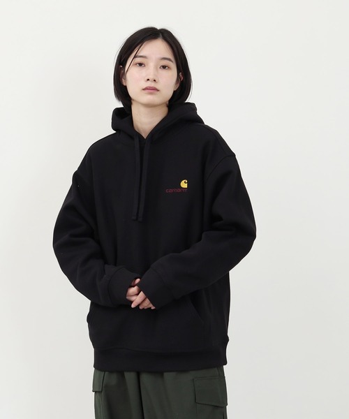Carhartt WIP（カーハートダブリューアイピー）の「Carhartt WIP / カーハートWIP Hooded American Script Sweat アメリカン スクリプト 裏起毛 スウェット パーカー（パーカー・メンズ・ブラック/杢グレー・MEDIUM/LARGE/X-LARGE）」の4枚目の写真