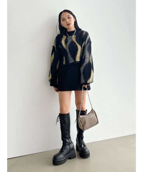 EMODA ロングブーツ LARGE ブラック　編み上げ　レースアップ EMODA（エモダ）の「レースアップフィットブーツ（ブーツ）」 - WEAR