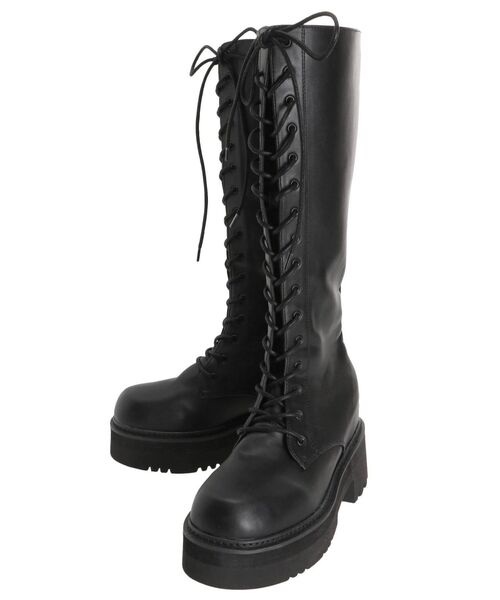 EMODA(エモダ)の「ラウンドレースアップブーツ(ブーツ・レディース・ブラック/アイボリー・SMALL/MEDIUM/LARGE)」の9枚目の写真