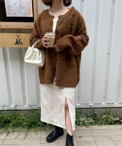 nemne store（ネンネストア）の「【低身長用サイズあり】MIXカラー起毛ロングカーディガン（カーディガン/ボレロ・レディース・グレー/ブラウン/パープル・SMALL/MEDIUM）」の5枚目の写真