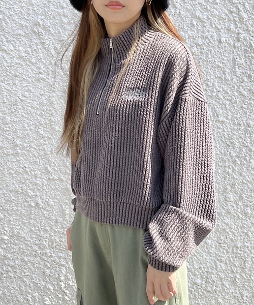 one way（ワンウェイ）の「ハーフジップリブトップス（Tシャツ/カットソー・レディース・ライトグレー/ブラック/ライトブルー/パープル・FREE）」の2枚目の写真