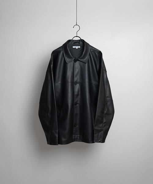 Confirm（コンファーム）の「PUカーコート フェイクレザーシャツジャケット【Confirm】（ライダースジャケット・メンズ・ブラック・M/L）」の6枚目の写真