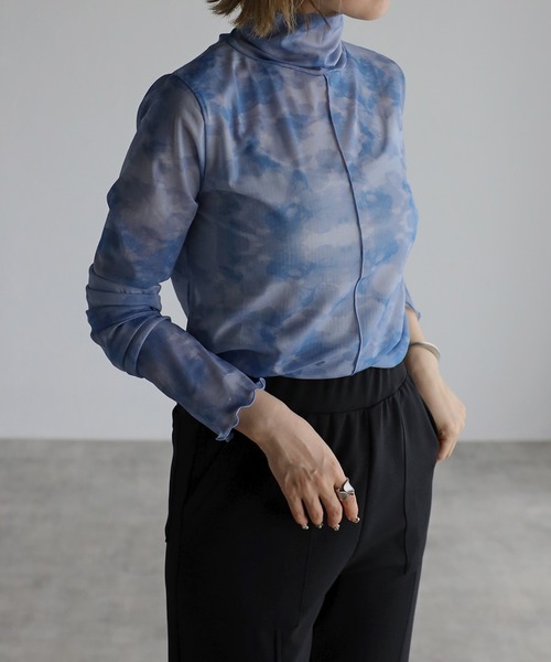 amini(アミニ)の「【2022 A/W】ハイネックシアーインナー(Tシャツ/カットソー・レディース・オレンジ/ピンク/ブルー/グレイッシュベージュ・MEDIUM)」の3枚目の写真