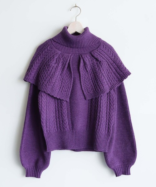 cheriella（シェリエラ）の「【cheriella】WEB限定ケープケーブルタートルネックニット（ニット/セーター・レディース・アイボリー/ブラック/グレイッシュベージュ/パープル・M）」の6枚目の写真