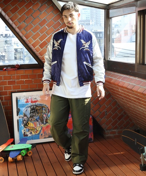 HOUSTON スカジャン ネイビー MEDIUM 中古・古着通販】HOUSTON (ヒューストン) スカジャン ネイビー