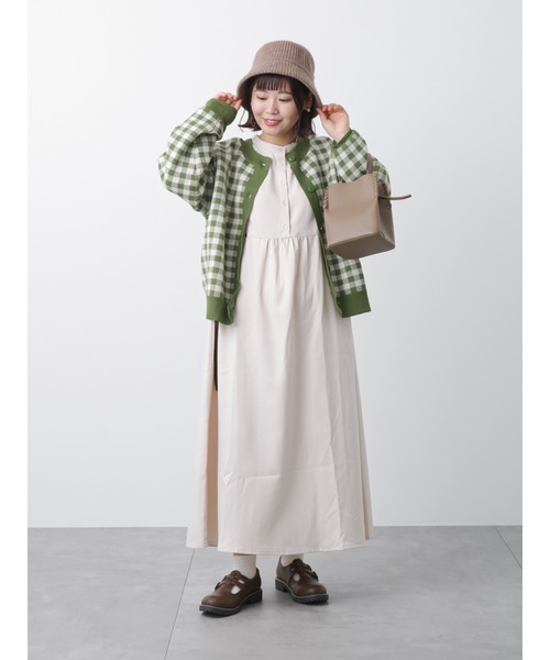 ehka sopo（エヘカソポ）の「配色バンドカラーワンピース（ワンピース・レディース・キナリ/ミント/チャコール・ﾌﾘ-）」の9枚目の写真