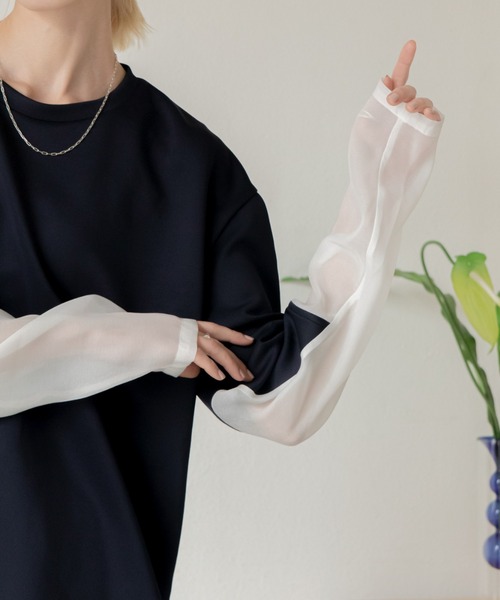 VACANCY（ヴァカンシー）の「シアー切替ダイバープルオーバー（Tシャツ/カットソー・レディース・ホワイト/ネイビー/グレー/ブルー/ブラック/ライトブルー・FREE）」の16枚目の写真