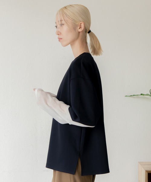 VACANCY（ヴァカンシー）の「シアー切替ダイバープルオーバー（Tシャツ/カットソー・レディース・ホワイト/ネイビー/グレー/ブルー/ブラック/ライトブルー・FREE）」の7枚目の写真