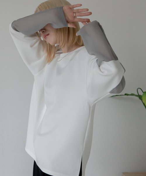 VACANCY（ヴァカンシー）の「シアー切替ダイバープルオーバー（Tシャツ/カットソー・レディース・ホワイト/ネイビー/グレー/ブルー/ブラック/ライトブルー・FREE）」の18枚目の写真