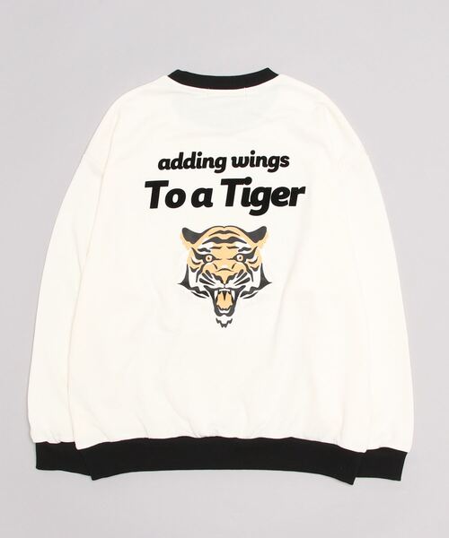 SITRY（シトリー）の「oversize tiger back print ringer sweat shirt/オーバーサイズ タイガーバックプリント　リンガー スウェット シャツ/トレーナー（スウェット・メンズ・ブラック/ホワイト系その他/ホワイト・M/L）」の6枚目の写真