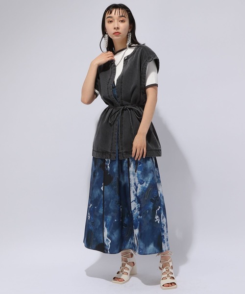 ハレ hareメッシュ キャミワンピース キカガク柄 シアー ロング 紺 HARE（ハレ）の「ARTflowerキャミワンピース(HARE)（ワンピース