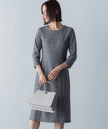 ツィードプリントストレッチワンピース≪洗濯機で洗える≫