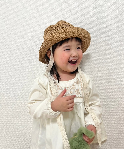 Port(ポート)の「【 hymy-ヒュミュ- 】 レース リボン ストロー ハット #_(ハット・キッズ・ブラウン/ベージュ・S)」の1枚目の写真