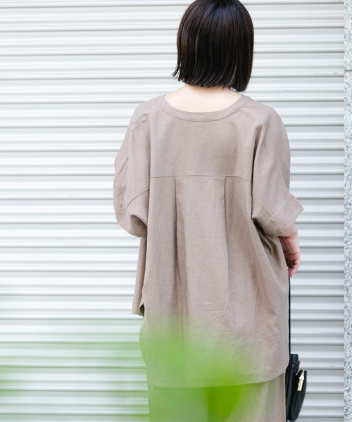 ITEMS URBANRESEARCH（アイテムズ アーバンリサーチ）の「リネンレーヨンフレンチシャツ（シャツ/ブラウス・レディース・ストライプ/ネイビー/グリーン/モカ・FREE）」の7枚目の写真