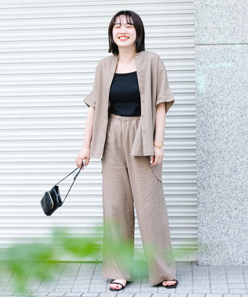 ITEMS URBANRESEARCH（アイテムズ アーバンリサーチ）の「リネンレーヨンフレンチシャツ（シャツ/ブラウス・レディース・ストライプ/ネイビー/グリーン/モカ・FREE）」の8枚目の写真