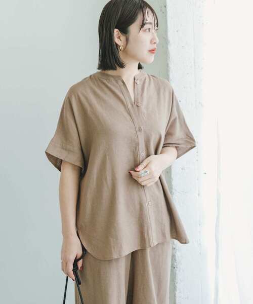 ITEMS URBANRESEARCH（アイテムズ アーバンリサーチ）の「リネンレーヨンフレンチシャツ（シャツ/ブラウス・レディース・ストライプ/ネイビー/グリーン/モカ・FREE）」の13枚目の写真