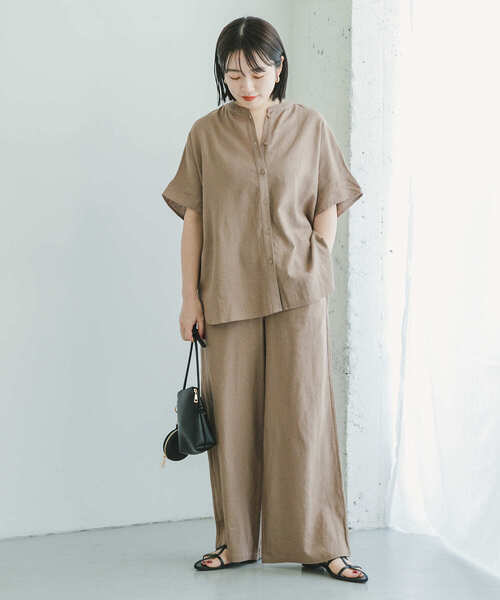 ITEMS URBANRESEARCH（アイテムズ アーバンリサーチ）の「リネンレーヨンフレンチシャツ（シャツ/ブラウス・レディース・ストライプ/ネイビー/グリーン/モカ・FREE）」の21枚目の写真